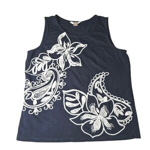 Christopher Banks Cotton Embroidered Tank Top Navy and White Large